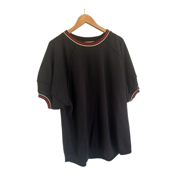 We the Free It’s Official Pullover Black Short Sleeve Top with Striped Trim XL - Picture 2 of 4